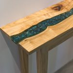 S848 Camphor Laurel Console Table with Transparent Blue and River Pebble Inlay - Image 2