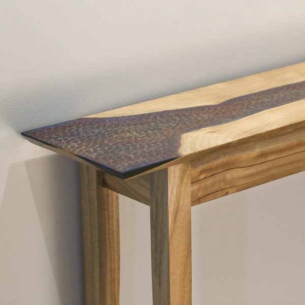 S849 "Rainbow Serpent" Camphor Laurel Console Table featuring Ripple Resin - Image 2